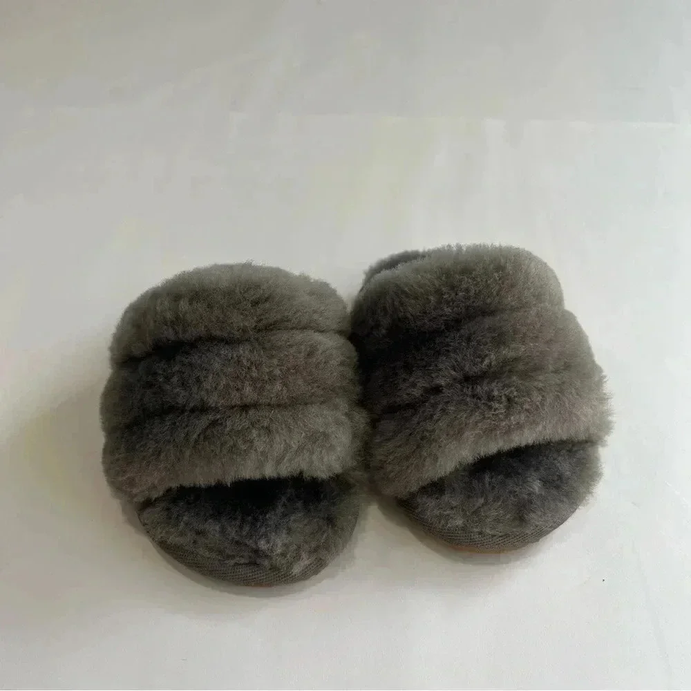 Ugg‎ Australia yeah slides fluff gray infant size 04/05 house shoes back strap